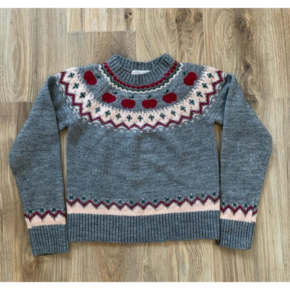 Kiel James Patrick The Apple Picking Collection Gray Fair Isle Apple Sweater XS
